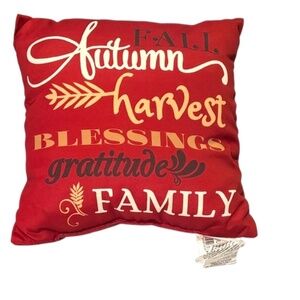 Autumn Harvest Gratitude Pillow - Red